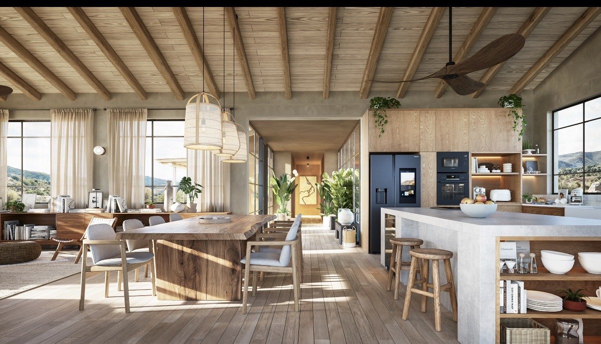 Living, comedor y cocina de Casa Puente